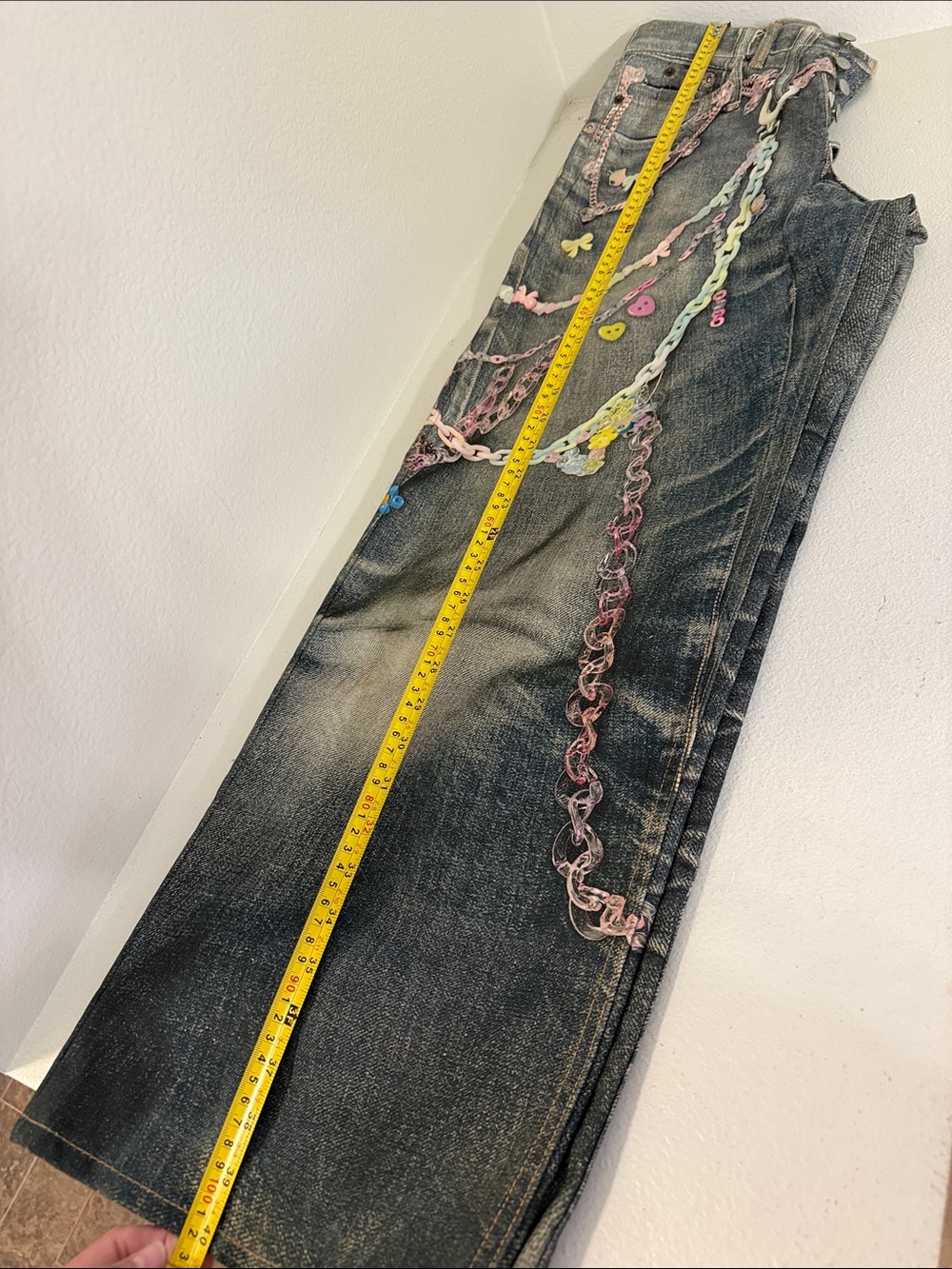 Acne Wide-Leg Dark Wash Jeans with Pastel Chain Embellishments - Picture 6 of 6